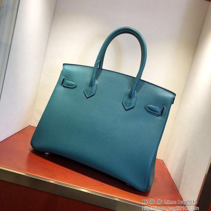 HERMES愛馬仕 鉑金包 Birkin 30cm Epsom Z6 Malachite 孔雀綠 銀扣 頂級工藝 純手縫蠟線 時尚手提包  Ama1205